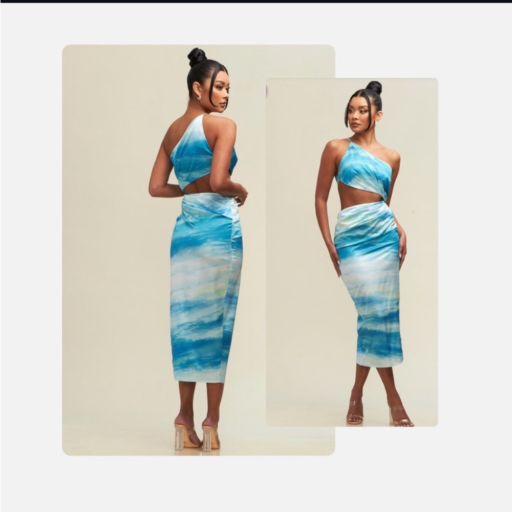 Blue and White Tie-Dye Halter Dress